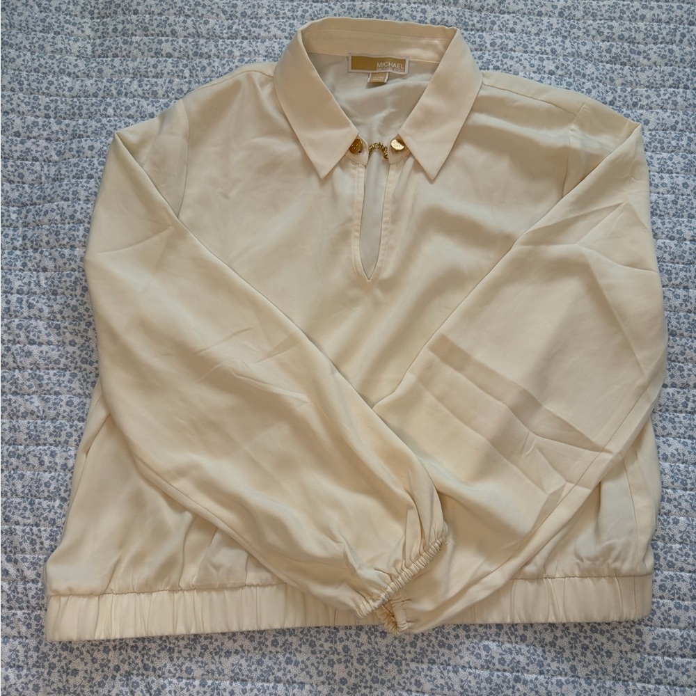 Michael Kors Cream Blouse with Gold Chain Detail